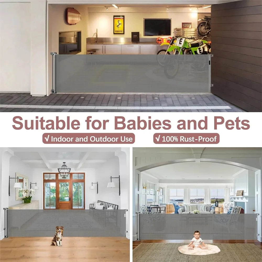 120in Retractable Baby Gate Punch-free 34inch Tall Metal Pets Stair Gate Fence - Safety Gate - view 2