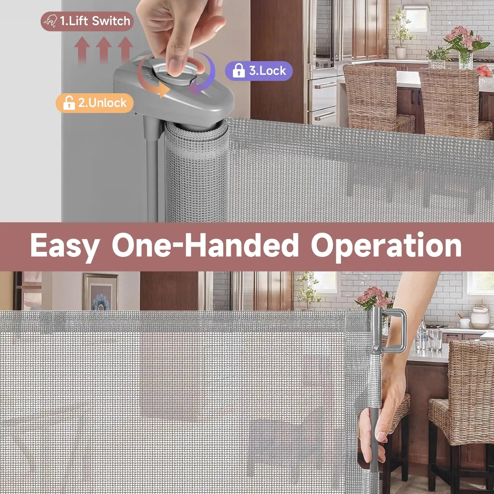 120in Retractable Baby Gate Punch-free 34inch Tall Metal Pets Stair Gate Fence - Safety Gate - view 3