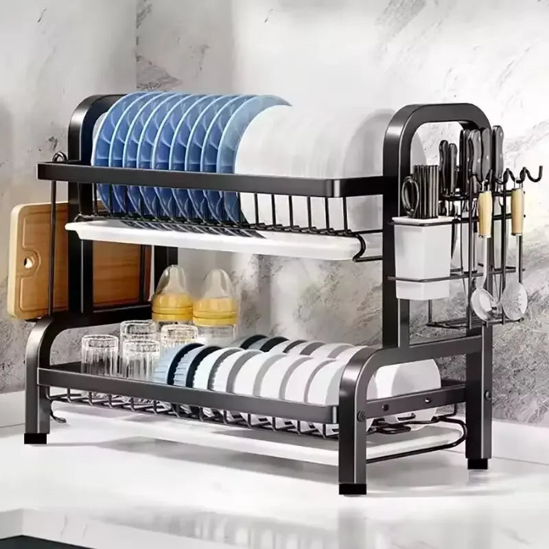 Dish Drying Rack 2-Tier Compact Kitchen Dish Rack Drainboard Set Large Rust-Proof Dish - Dish Drying Rack - view 3