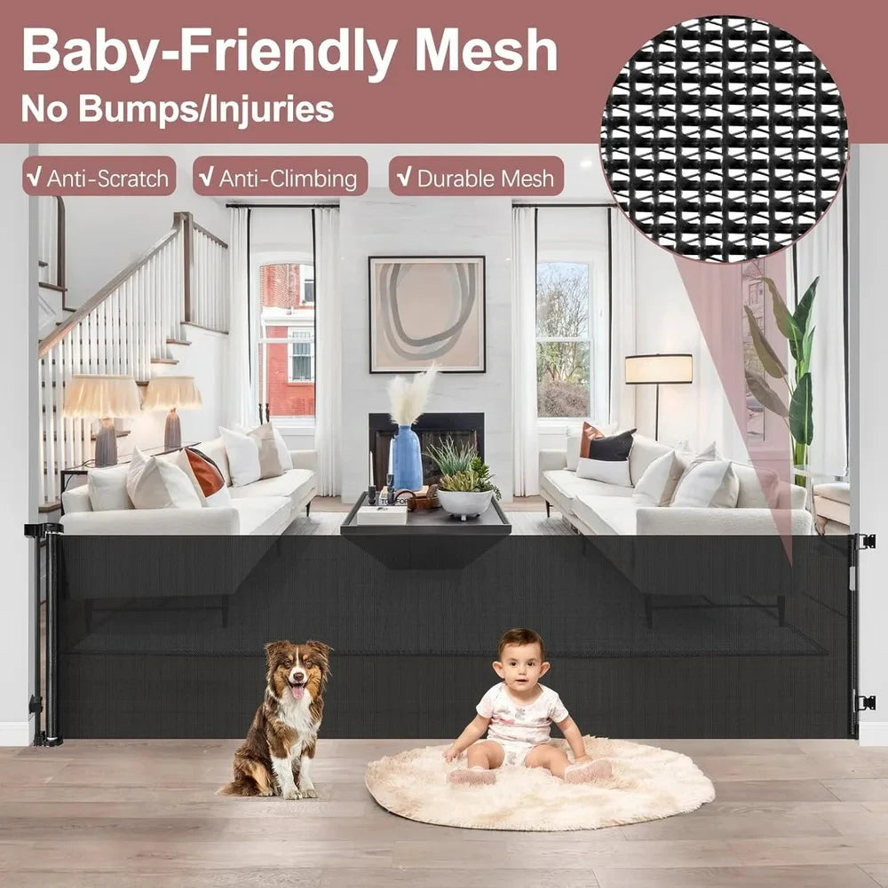 120in Baby Safety Gate Retractable Baby Gate Punch-free Dog Cat Stair Fence Childproof Net - Safety Gate - view 6