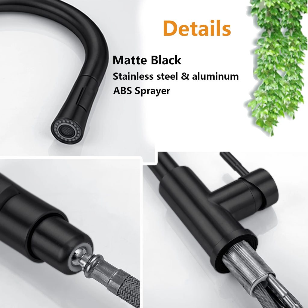 DQOK Kitchen Faucet Pull Out Brushed Nickle Sensor Stainless Steel Black Smart - Kitchen Faucet - view 7