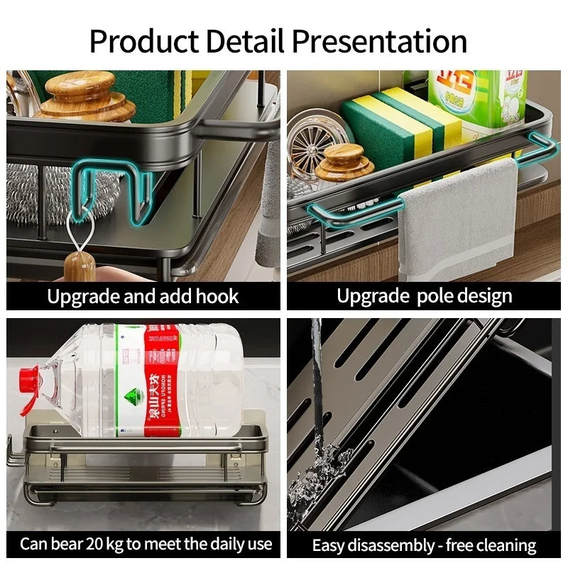 No Drill Adhesive Type Kitchen Organizer Kitchen Shelf Cleaning Cloth Storage Draining - Cabinet Organizer - view 5