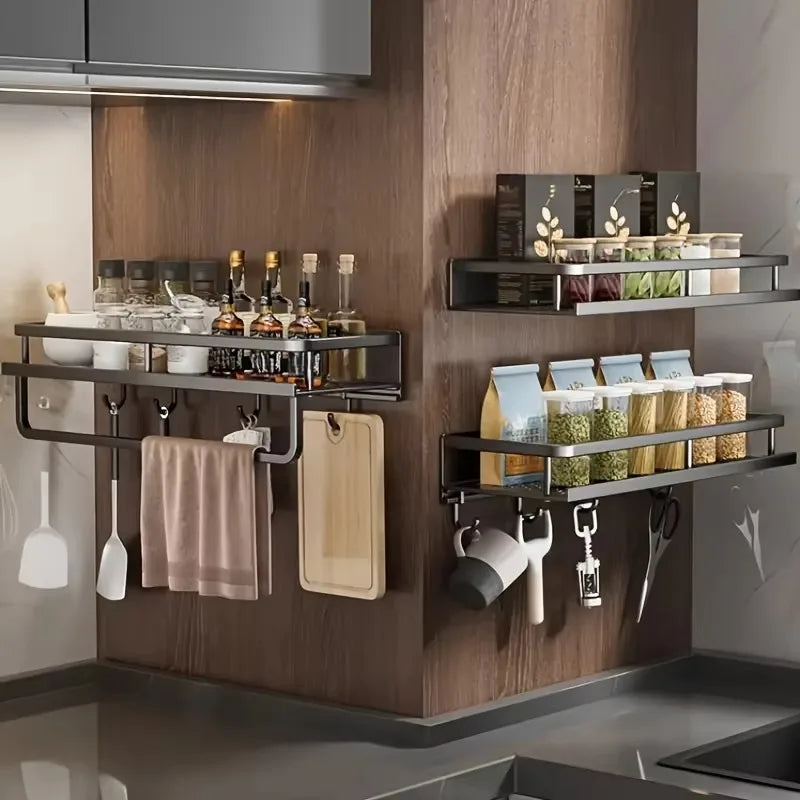 Aluminum Wall-Mounted Shelf Multifunctional Kitchen Spice Storage Rack Kitchen No - Storage Shelf - view 2