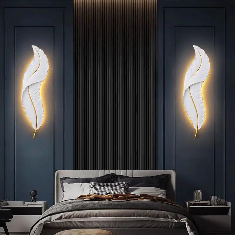 Nordic feather wall lamp, living room, bedroom, headboard, foyer, creative feather - Wall Light - view 5