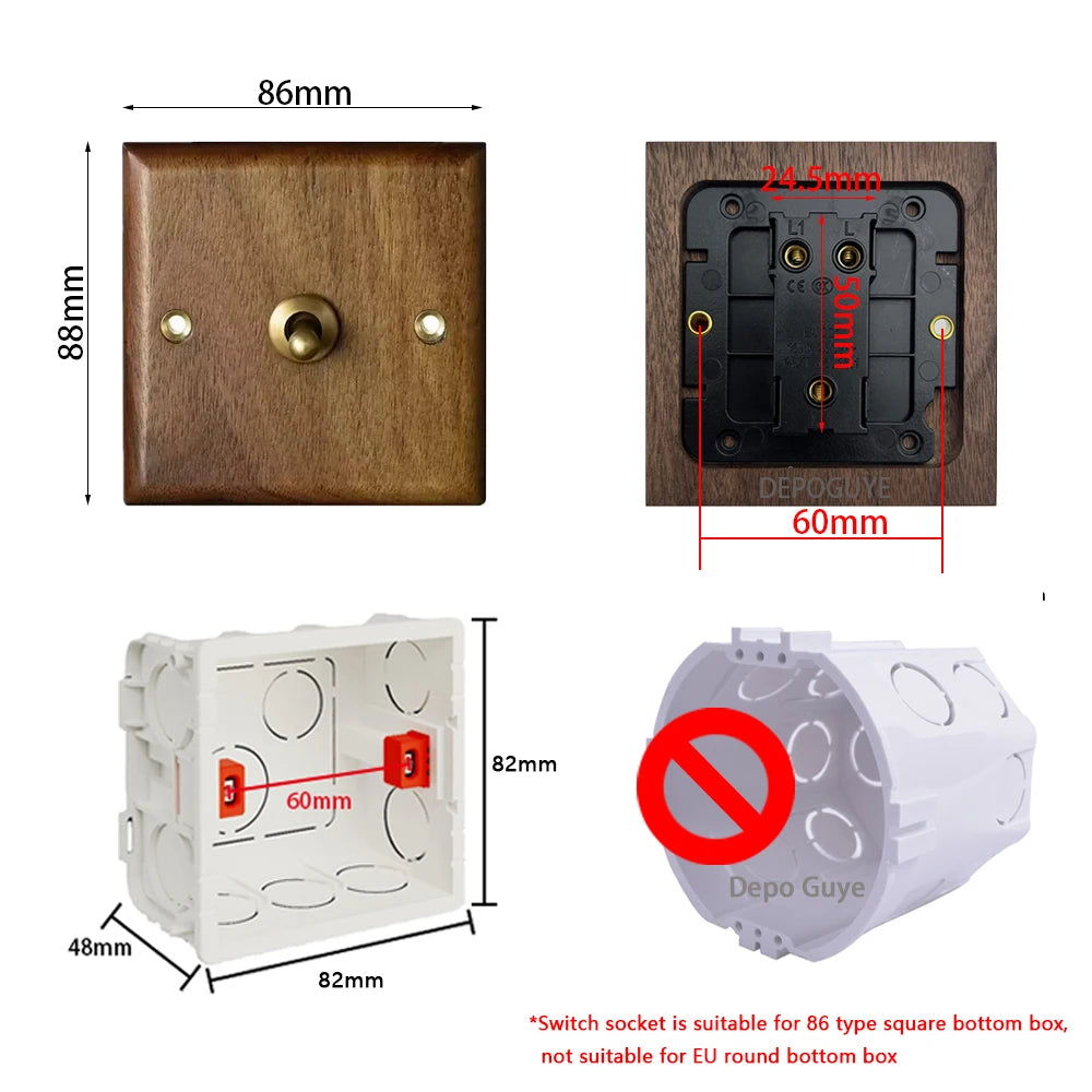 High Quality Retro Europe Type Vintage Wall Light Switch Socket, Solid Wood Brass Toggle - Wall Light - view 5