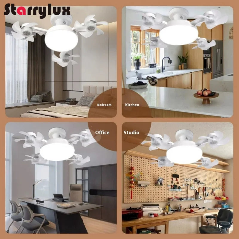 LED Smart Silent Fan Light with E27 Screw Creative 3/4/5 Head Remote-Controlled - Home Improvement - view 4