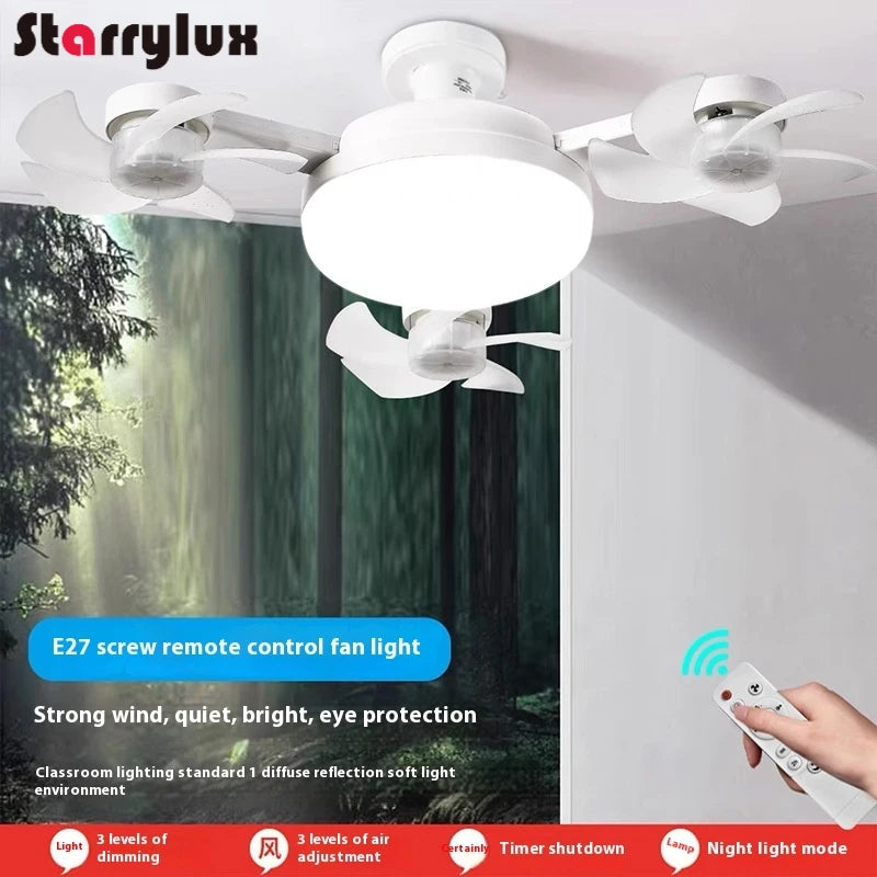 LED Smart Silent Fan Light with E27 Screw Creative 3/4/5 Head Remote-Controlled - Home Improvement - view 3