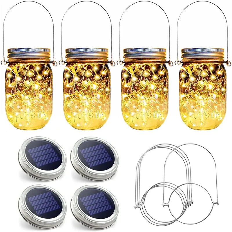 20 LED Solar Mason Jar Lights Waterproof Fairy Firefly Jar Lid with Handles Lights - Solar Light - view 2