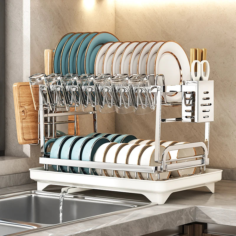 304 stainless steel kitchen storage rack, bowl and plate storage box, draining rack - Storage Shelf