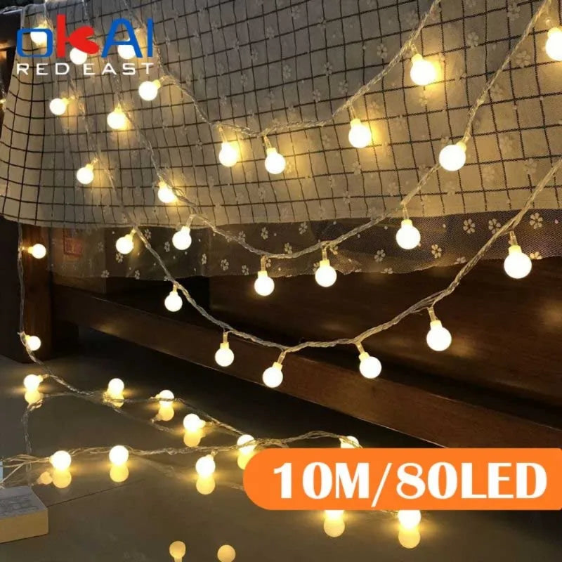 10M Ball LED String Lights Outdoor Ball Chain Lights Garland Lights Bulb Fairy Lights - Lighting