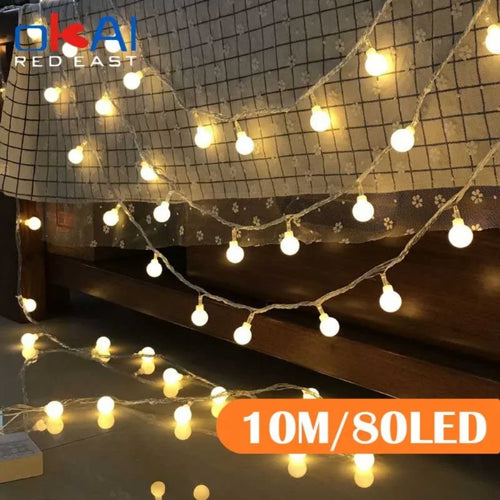 10M Ball LED String Lights Outdoor Ball Chain Lights Garland Lights Bulb Fairy Lights - Lighting