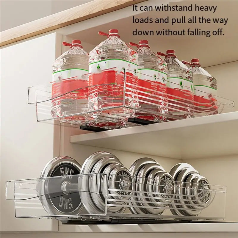 A55F-Retractable Drawer Transparent Sliding Rail Rack Kitchen Storage Box Movable - Cabinet Organizer - view 5