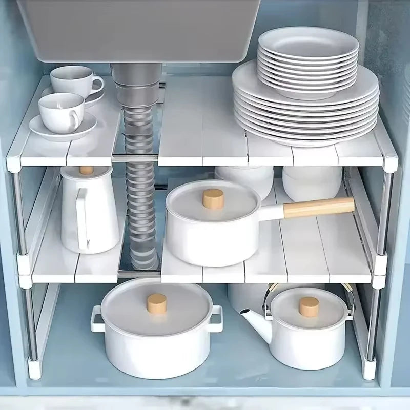 Stackable Storage Rack Multifunctional Telescopic Sink Holder Wardrobe Layered - Storage Shelf