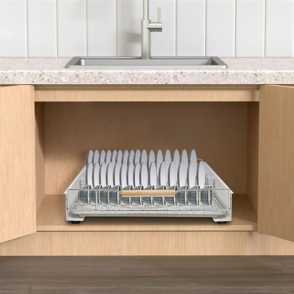 Modern Pull Out Dish Drainer Drawer Bottom-Mounted Slide Out Storage Shelf for Kitchen - Dish Drying Rack