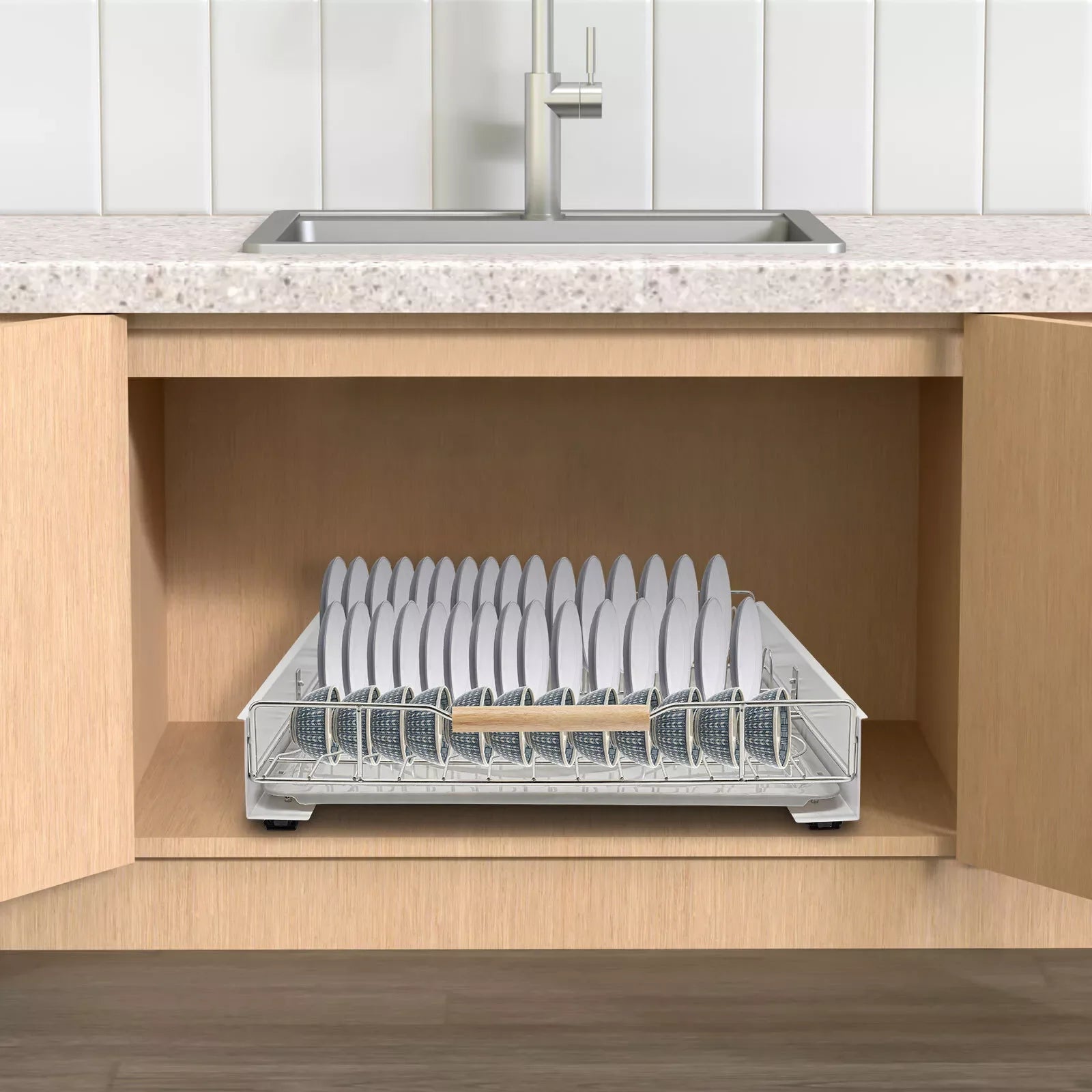 Modern Pull Out Dish Drainer Drawer Bottom-Mounted Slide Out Storage Shelf for Kitchen - Dish Drying Rack