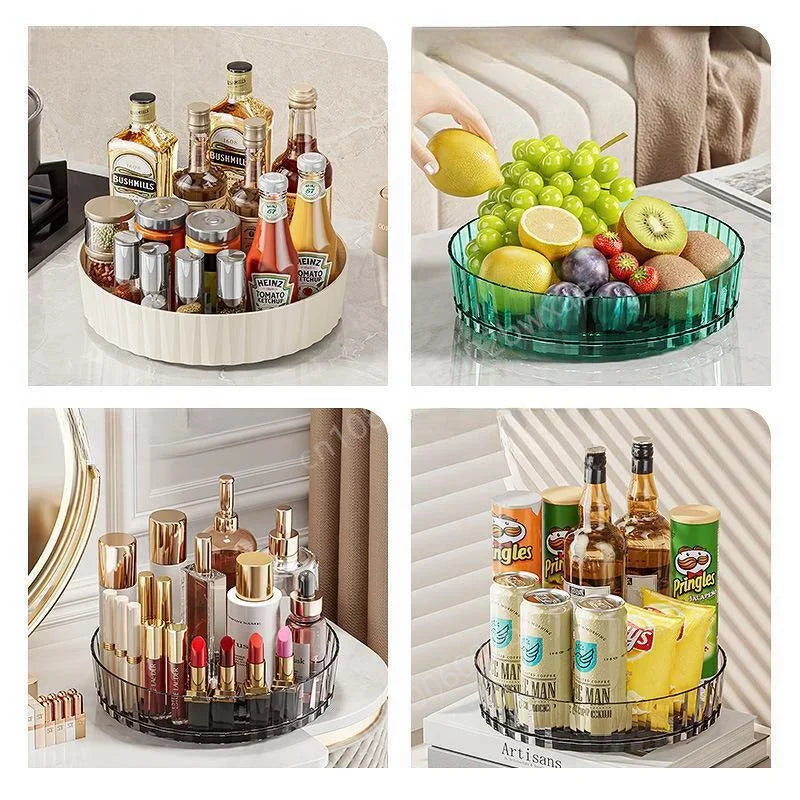 360 Rotating Tray Spice Rack Pantry Cabinet Turntable With Base Storage Bin Kitchen - Cabinet Organizer - view 5
