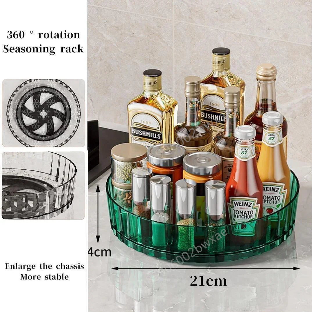360 Rotating Tray Spice Rack Pantry Cabinet Turntable With Base Storage Bin Kitchen - Cabinet Organizer - view 7