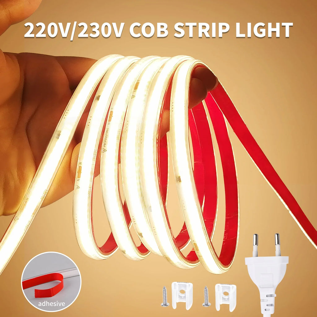 220V COB LED Strip Light 296 LEDs/m High Brightness Waterproof Flexible LED Tape Ribbon - Kitchen Faucet
