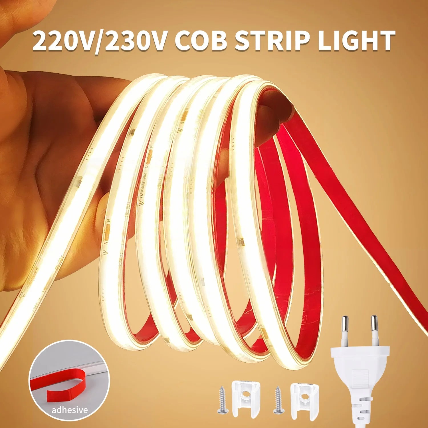 220V COB LED Strip Light 296 LEDs/m High Brightness Waterproof Flexible LED Tape Ribbon - Kitchen Faucet