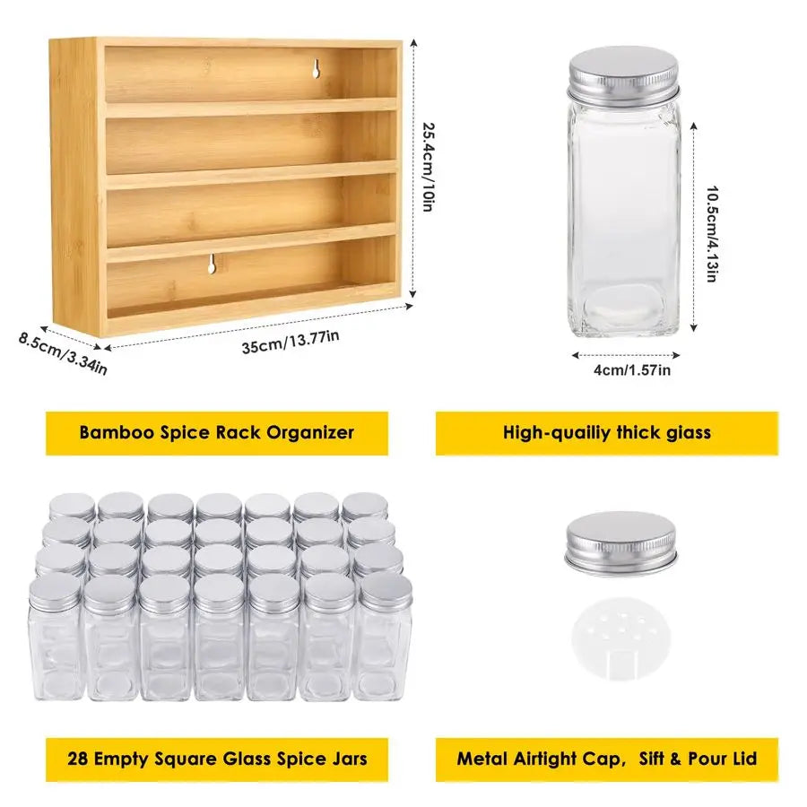Spice Rack Organizer With 28 Spice Jars, 780 Labels, 4 Tier Wood Hanging Shelf - Cabinet Organizer - view 5