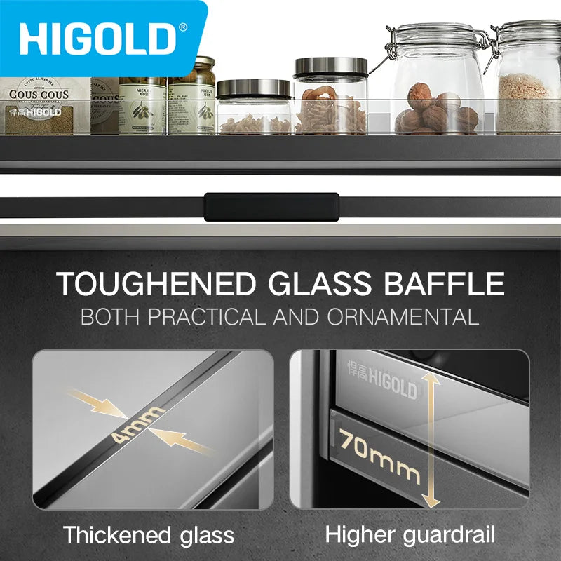 HIGOLD Pull Down Basket Kitchen Hanging Cabinet Lifting Basket Shelf Tempered Glass - Cabinet Organizer - view 3