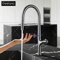 Modern style gun gray pull-out kitchen faucet with 1 handle for hot&cold water intelligent - Kitchen Faucet