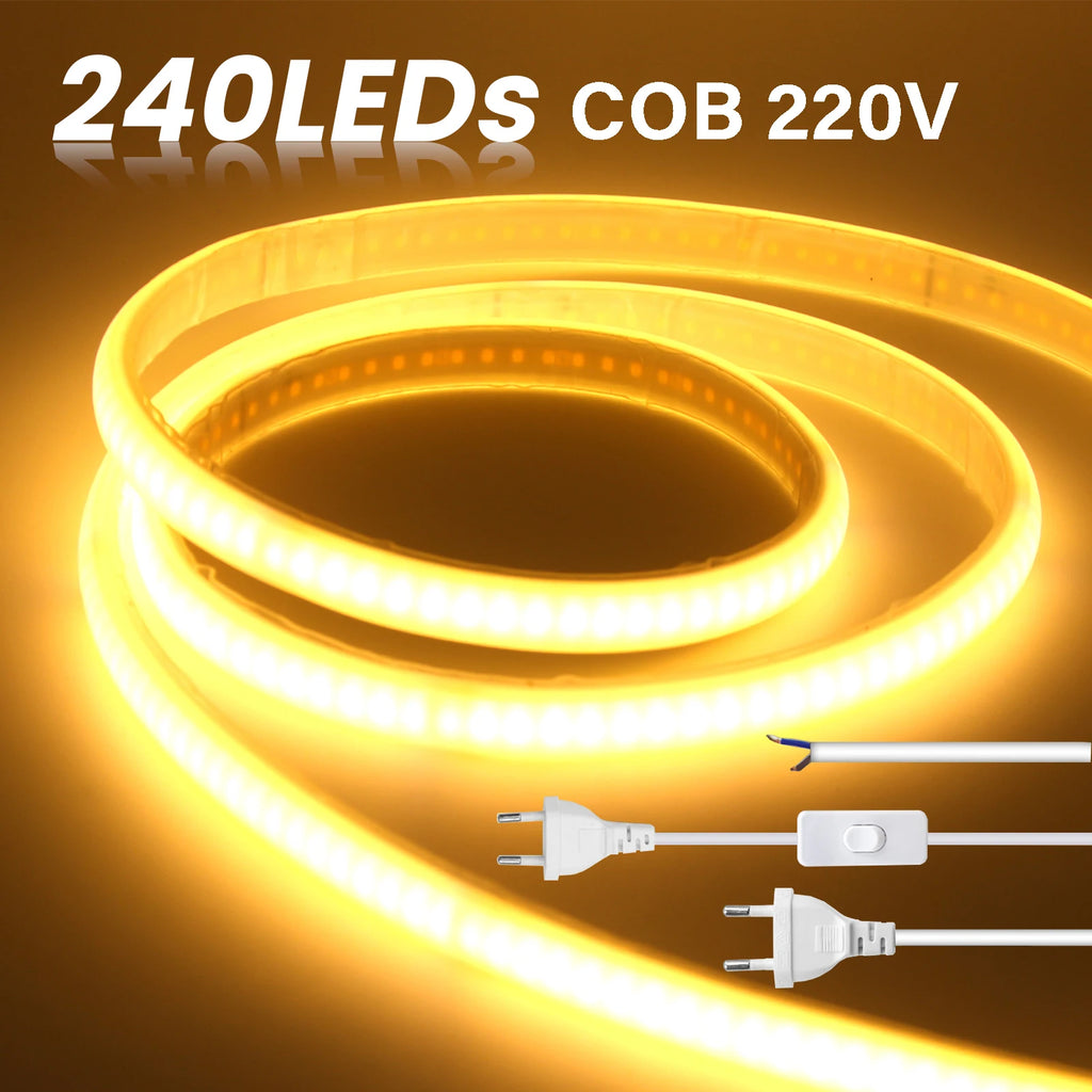 220V Adhesive COB LED Strip Light Built-in IC 240LEDs/M Flexible Ribbon IP65 - LED Strip Light