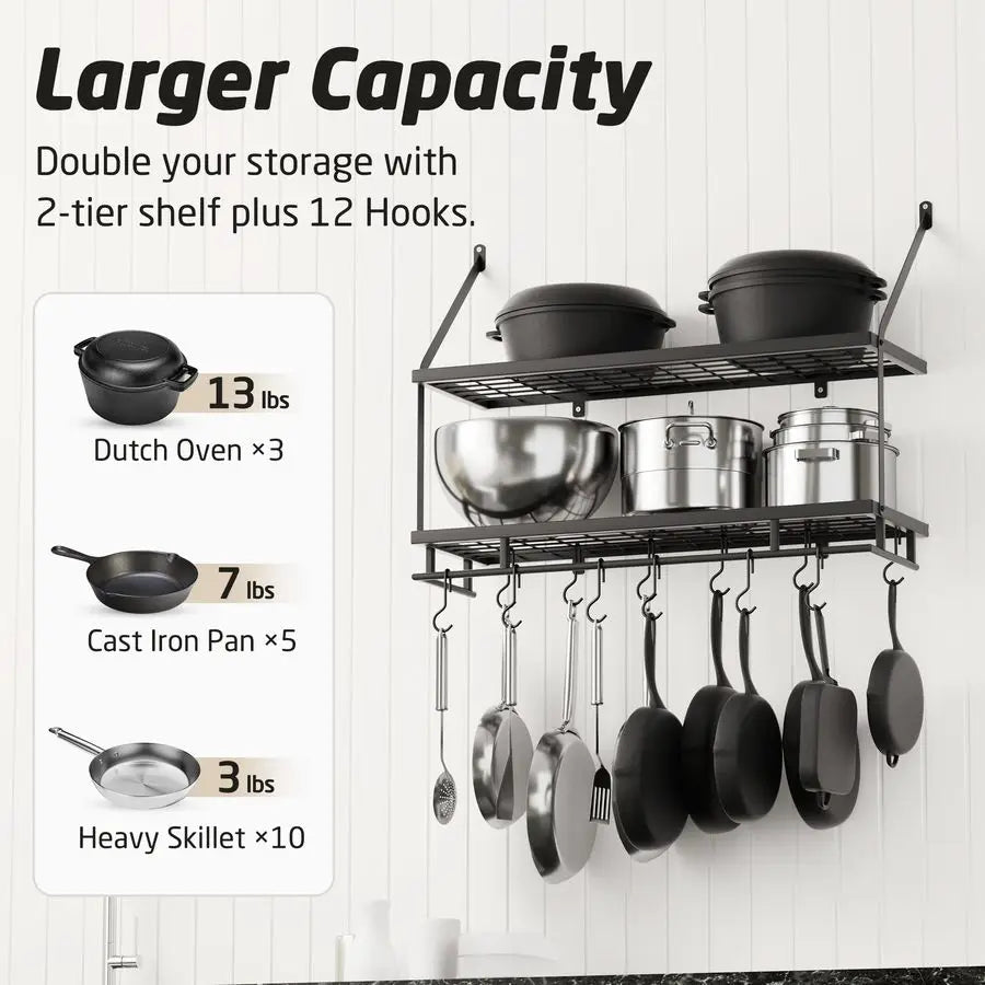 30Inch Kitchen Pot Rack Mounted Hanging Rack for Kitchen Storage and Organization - Storage Shelf - view 2