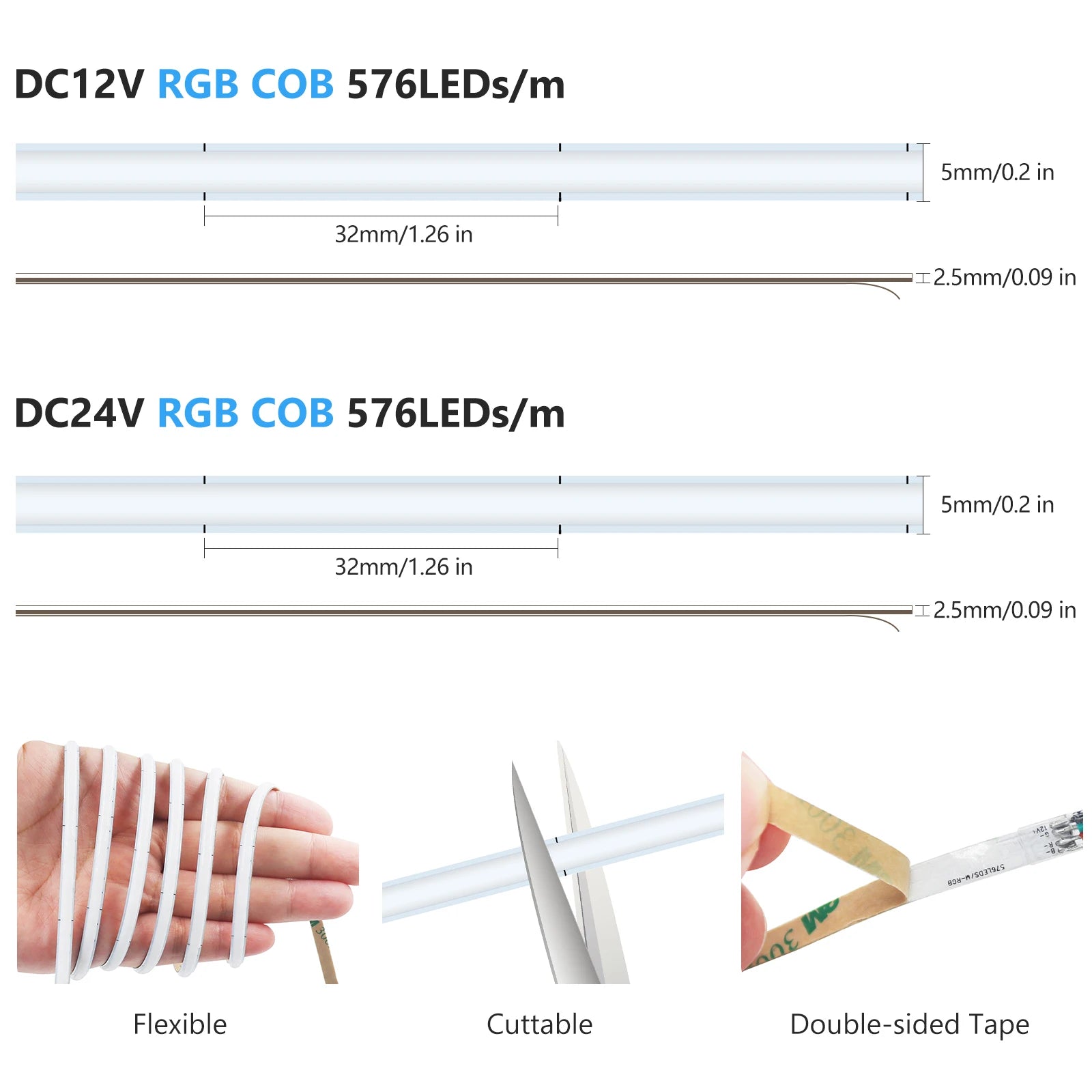 5mm RGB COB LED Strip 12V 24V 576LEDs/M RA90 RGB Colorful Led Ribbon Tape - Kitchen Faucet - view 6