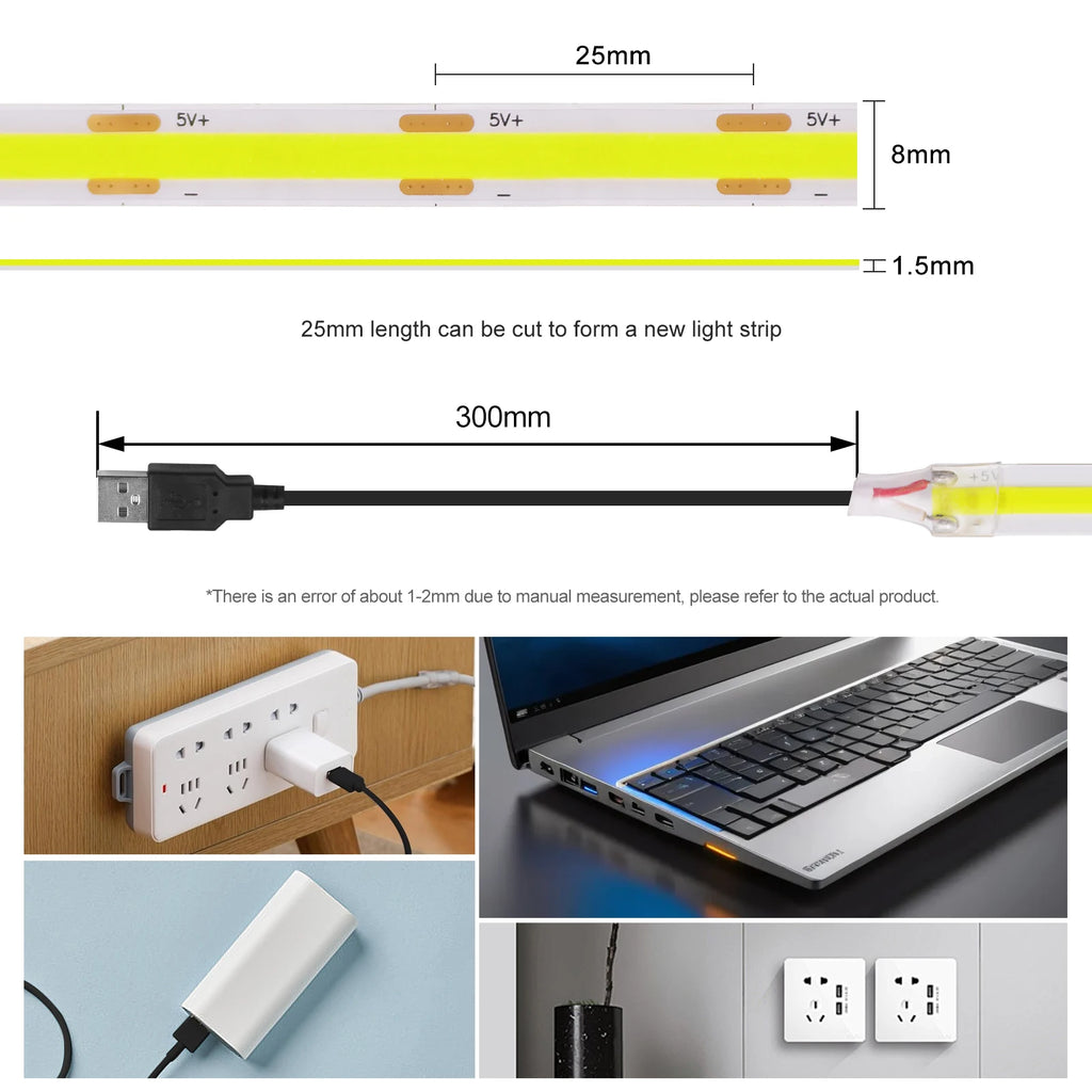 DC 5V USB COB Strip Width 8MM Flexible LED Strip Cabinet Light Lamp Home - Cabinet Organizer - view 6