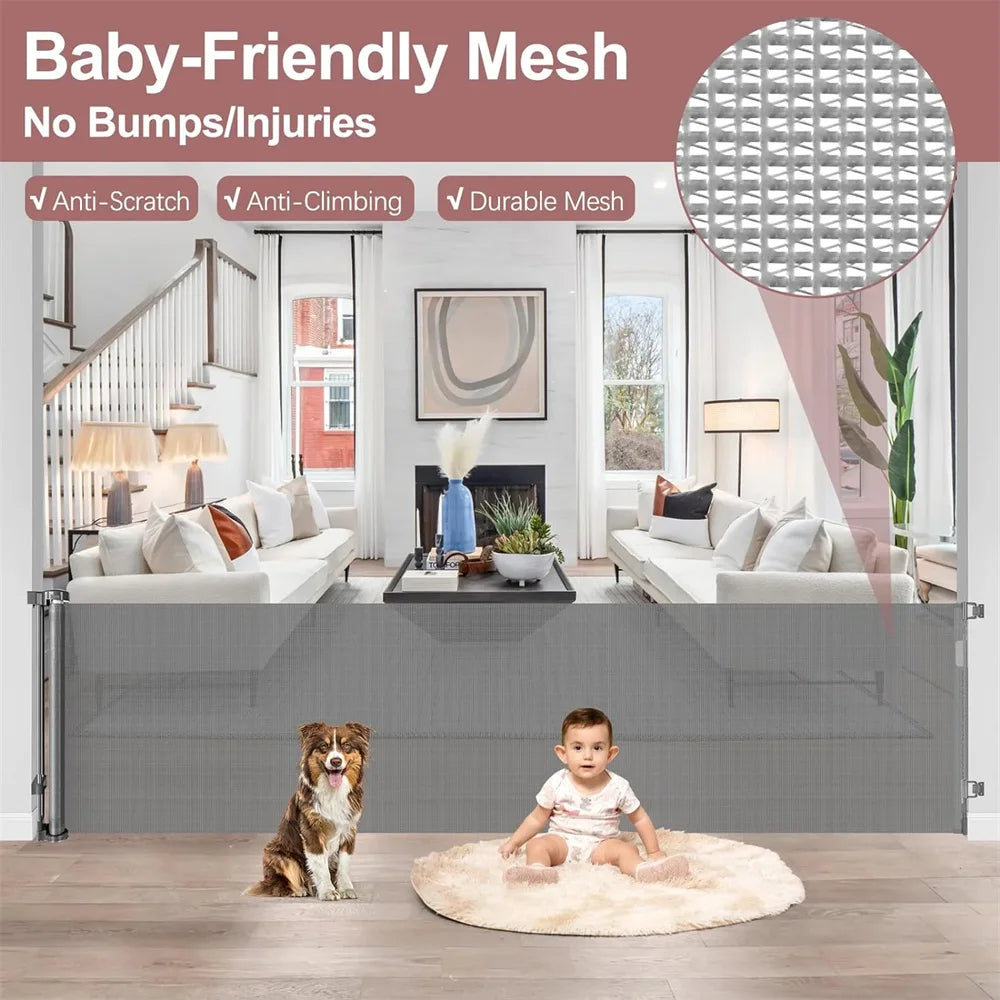 Retractable Baby Gate, 120in Baby Safety Gate for Stairs Doorways, 34inch Tall Metal - Safety Gate - view 3