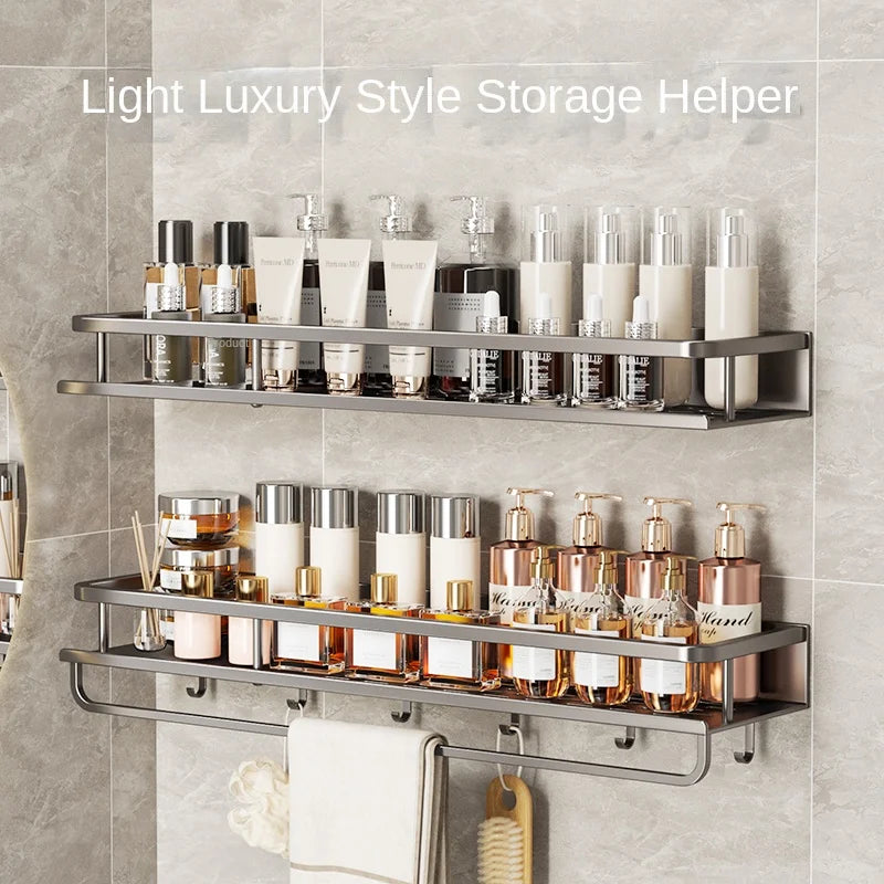 Light luxury kitchen multi-functional storage rack wall-mounted spice rack hole-free - Storage Shelf - view 2