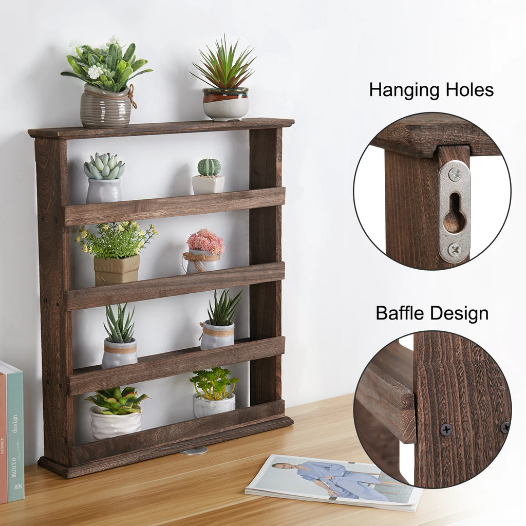 Wood Spice Rack Wall Mount, Wooden Spice Rack Holder, Seasoning Rack, Countertop or Wall - Storage Shelf - view 4