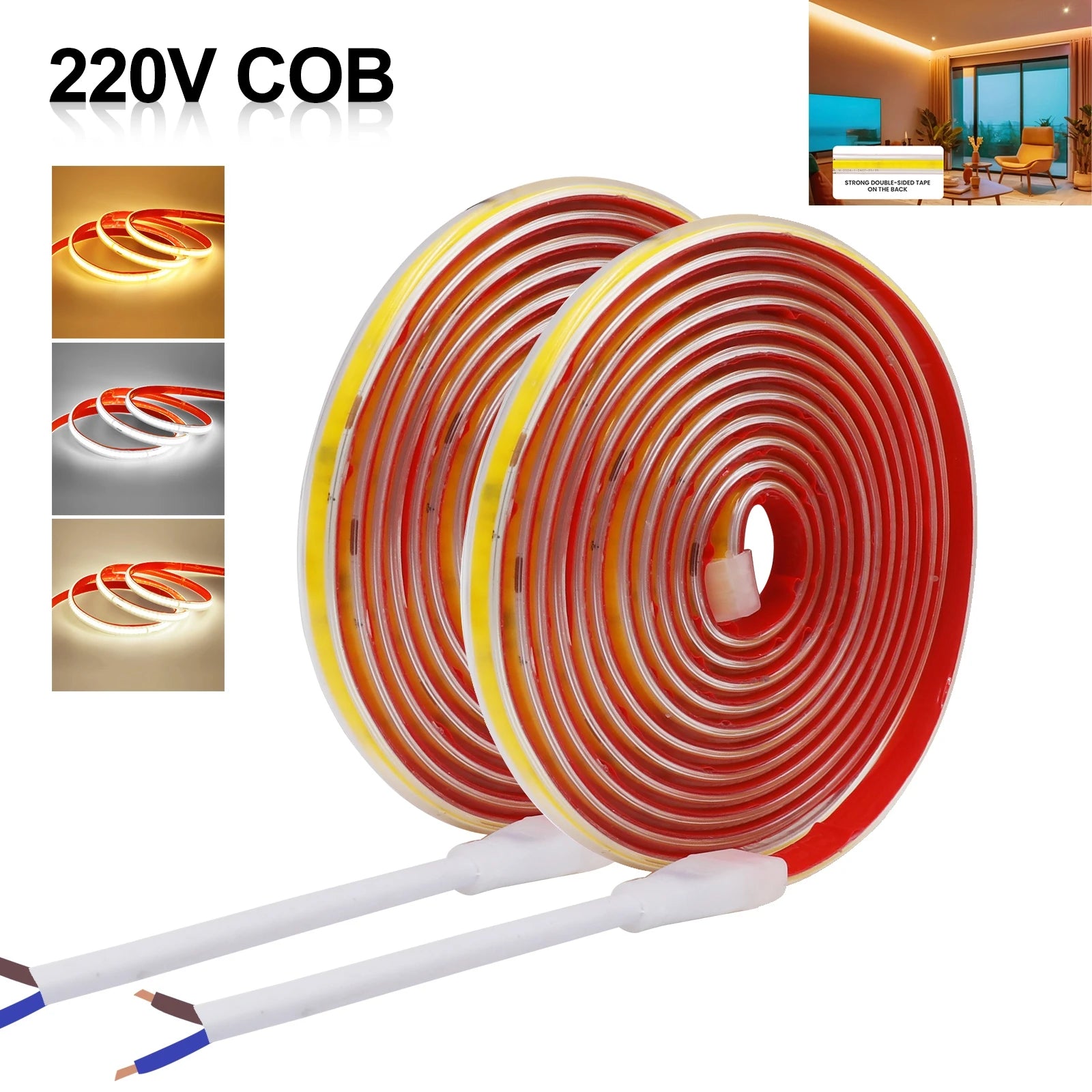 AC 230V COB Strip 240LEDs/M IP65 Waterproof Tape Adhesive With 2Pin Wire Cable 220V - Kitchen Faucet - view 3