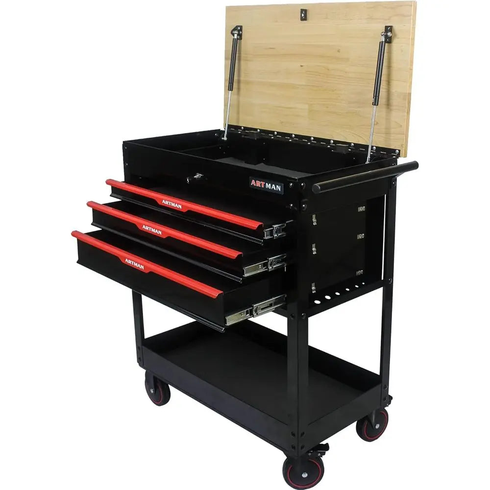 38.58 Rolling Multifunction Tool Cart with Wooden Top and Lockable Drawers for Storage in - Cabinet Organizer - view 6
