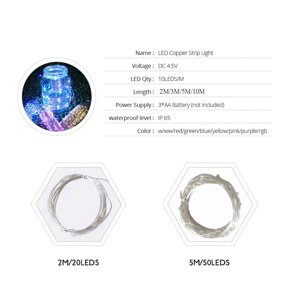 2m 3m 5m 10m Copper Wire LED Fairy String Lights Battery Powered Garland For - Home Improvement - view 4