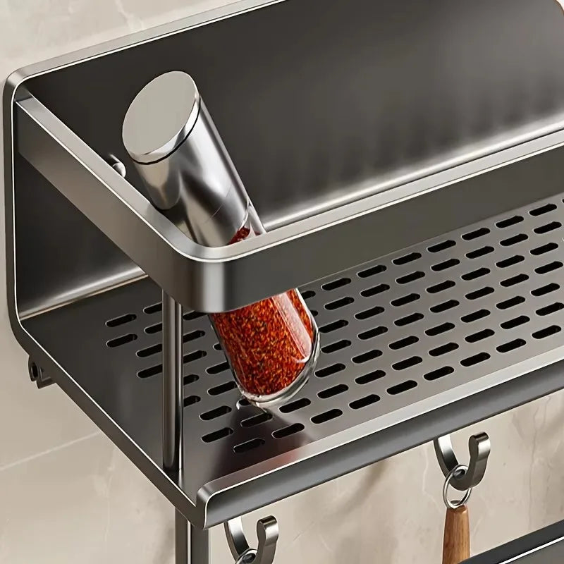 Aluminum Wall-Mounted Shelf Multifunctional Kitchen Spice Storage Rack Kitchen No - Storage Shelf - view 5