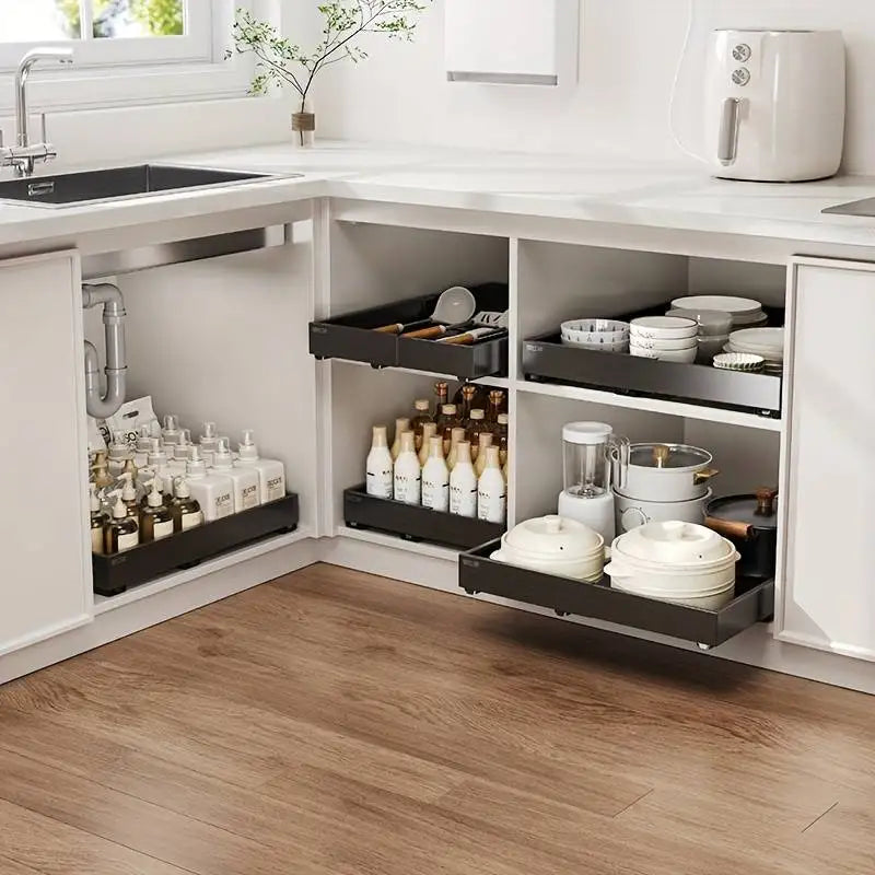 Pull Out Tray Organizer Kitchen Storage Rack Cabinet Expandable Under Sink Spice Boxes - Cabinet Organizer - view 5