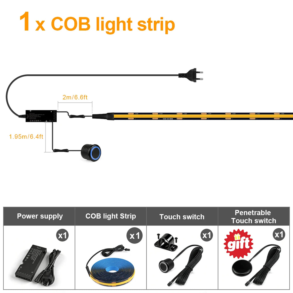 2 Switches, Penetrable Wood Hand Scan, Touch Sensor Dimmable COB LED Strip Light - LED Strip Light - view 7