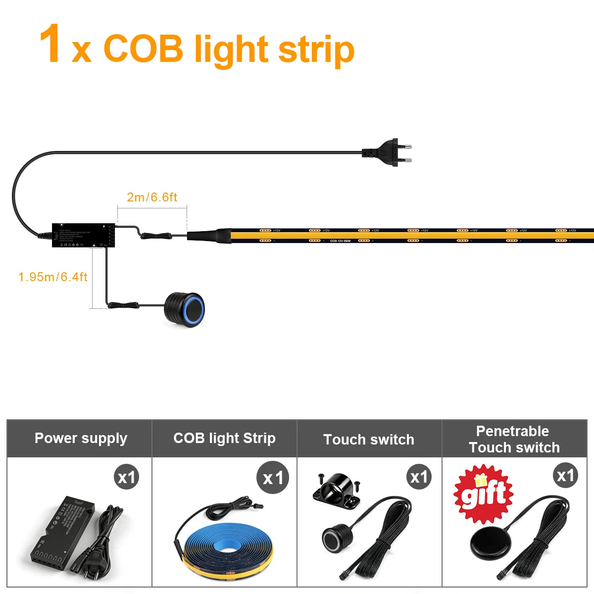 2 Switches, Penetrable Wood Hand Scan, Touch Sensor Dimmable COB LED Strip Light - LED Strip Light - view 7
