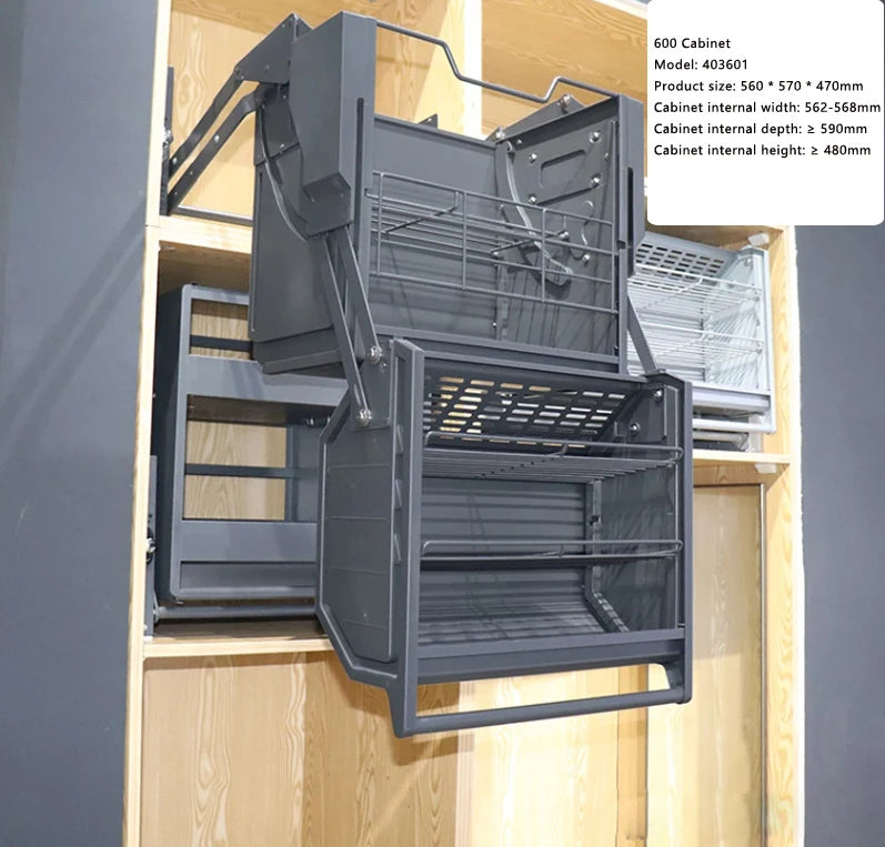 Refrigerator top cabinet double body lifting pull basket double layer hanging cabinet - Cabinet Organizer - view 8