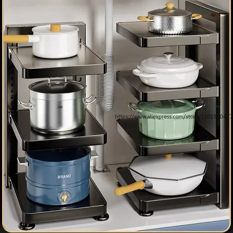 Kitchen Storage Rack Household Multi-layer Kitchen Sink Layered Pot Storage Rack - Storage Shelf