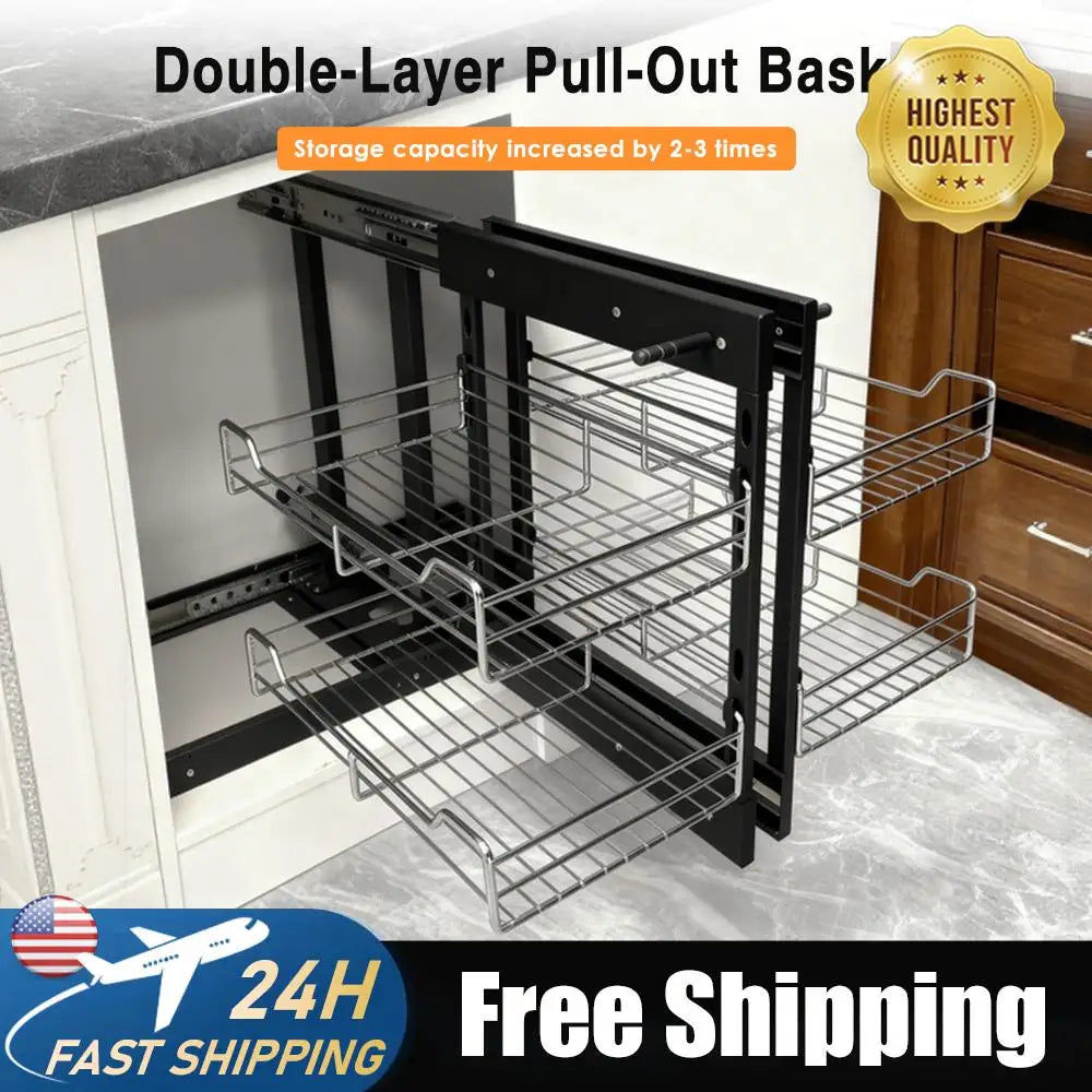 Easy Installation Pull, Kitchen Cabinet 304 Stainless Steel Double Drawer Cupboard - Cabinet Organizer - view 6