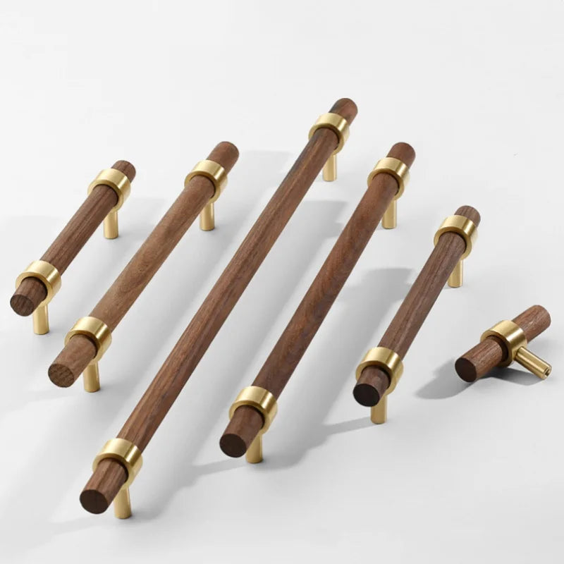 Cupboard Cabinet Pulls Solid Brass Walnut Wood Drawer Knobs Kitchen Cabinet Storage - Cabinet Organizer - view 2
