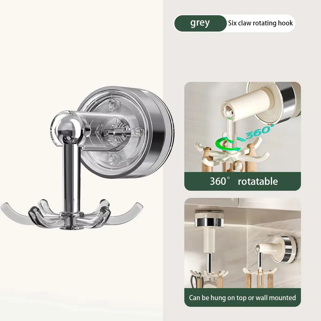 Kitchen Suction Cup Six-claw Rotating Hook Rack Household Punch-free Spatula Spoon - Storage Shelf - view 7