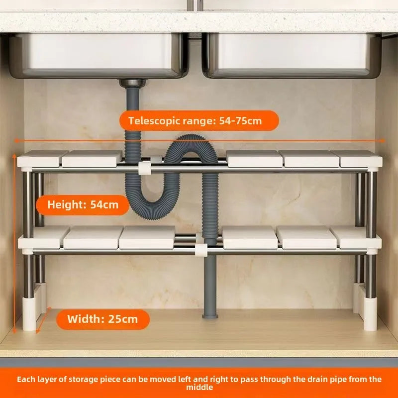 Stackable Storage Rack Multifunctional Telescopic Sink Holder Wardrobe Layered - Storage Shelf - view 8