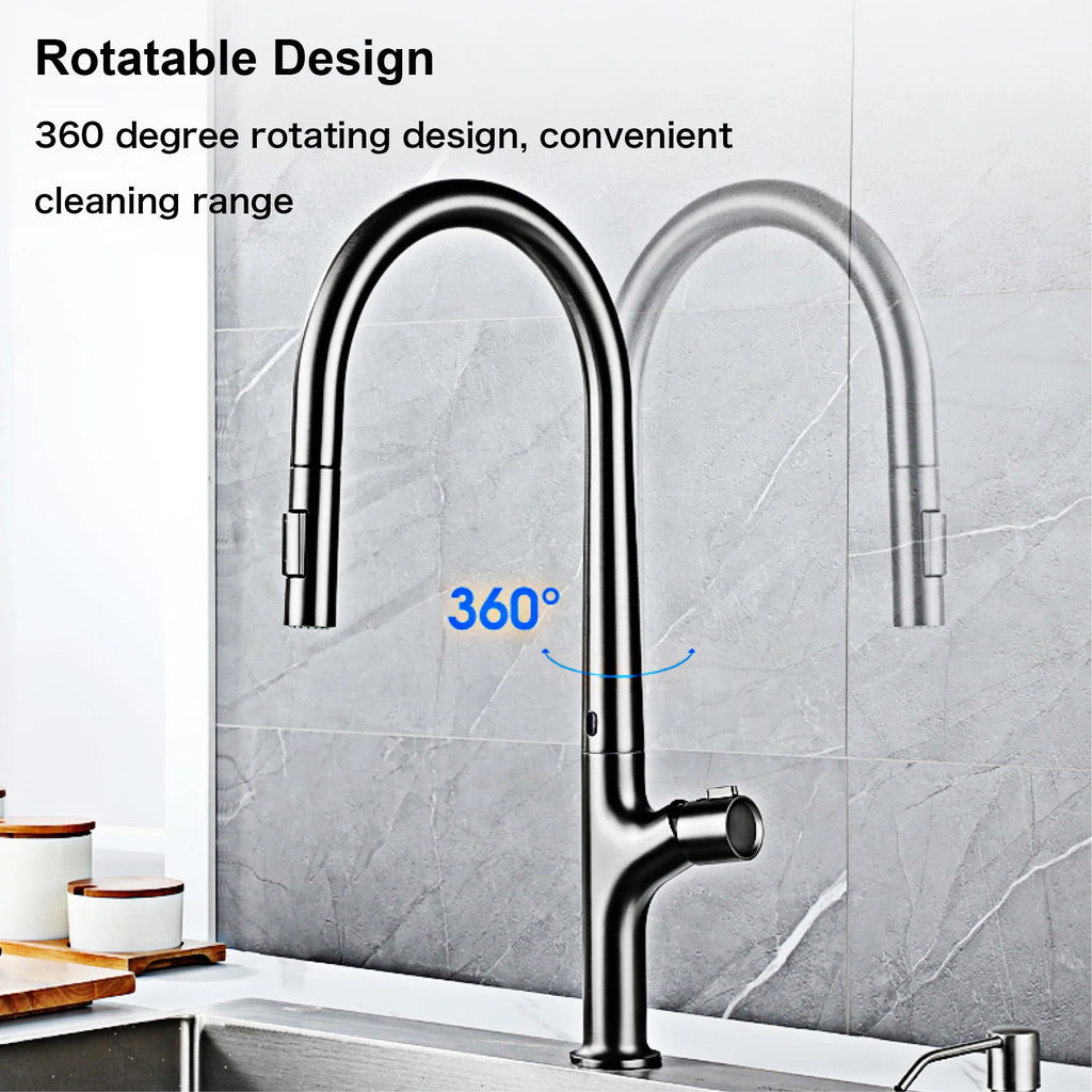 Modern style gun gray pull-out kitchen faucet with 1 handle for hot&cold water intelligent - Kitchen Faucet - view 5