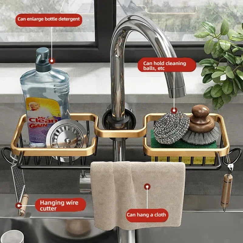 Kitchen Space Aluminum Sink Drain Rack Sponge Storage Faucet Holder Soap Drainer Shelf - Kitchen Faucet - view 2