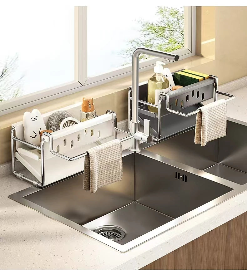 Stainless steel kitchen shelf, sink towel rack, drain basket, kitchen utensil rack - Cabinet Organizer