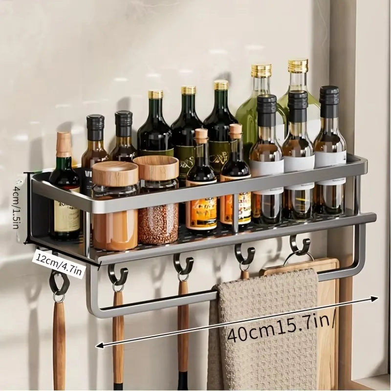 Aluminum Wall-Mounted Shelf Multifunctional Kitchen Spice Storage Rack Kitchen No - Storage Shelf - view 3